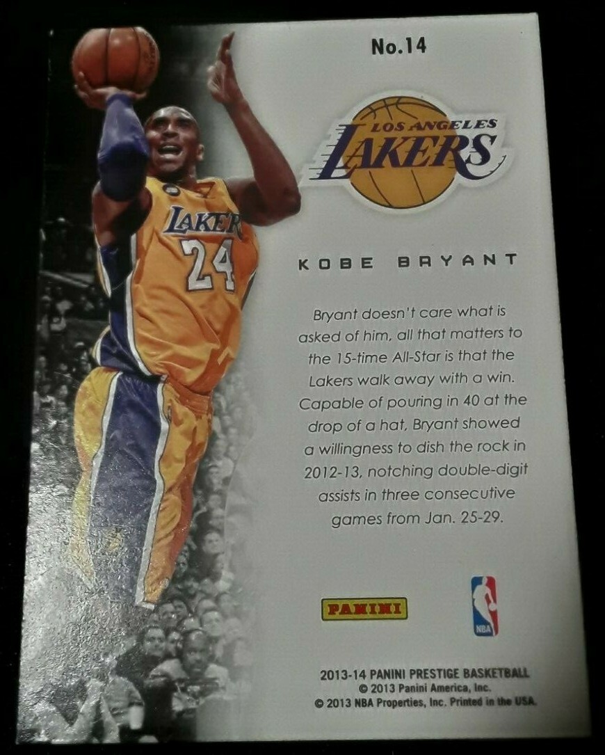 KOBE BRYANT 8 24 LA LAKERS PANINI PRESTIGE FRANCHISE FAVORITE