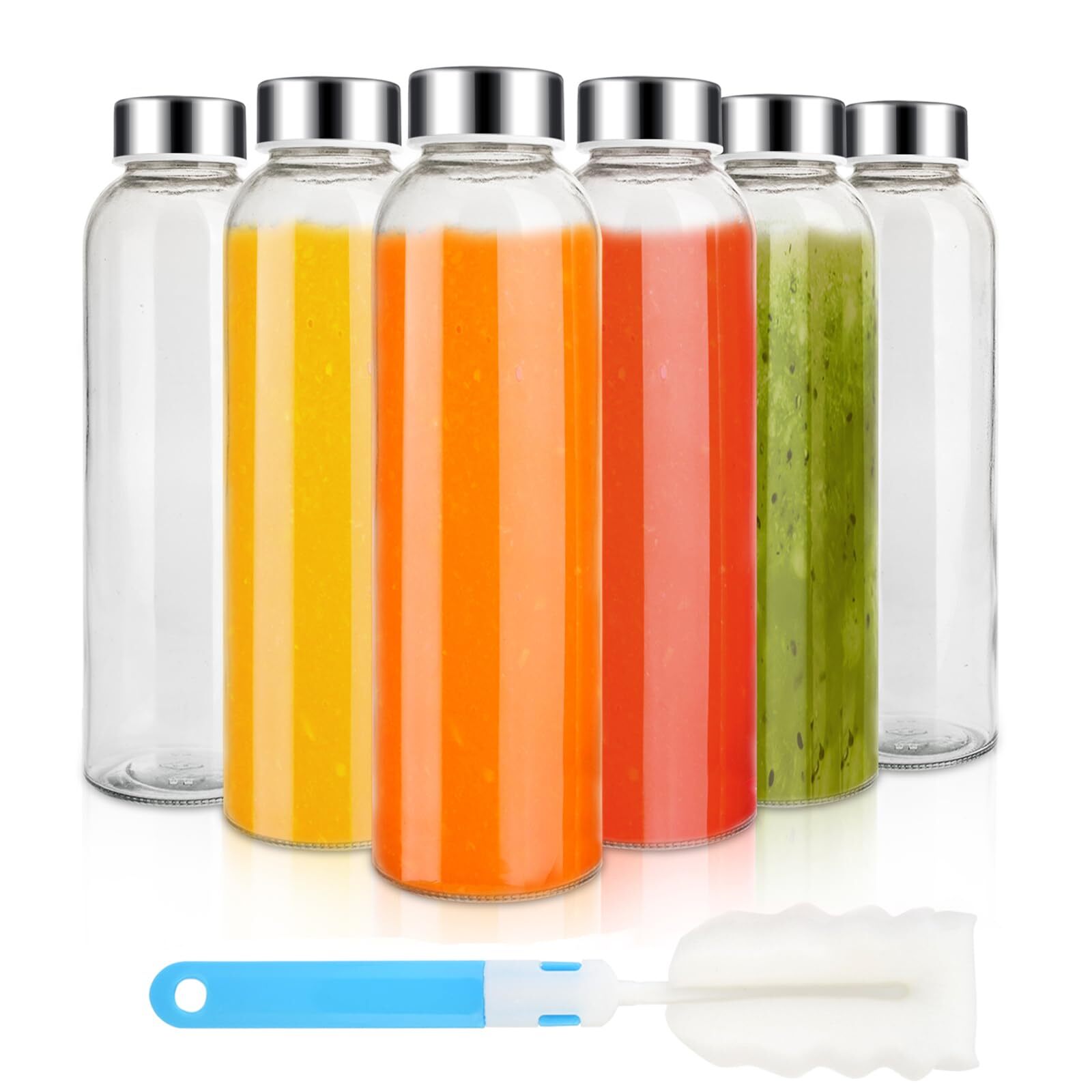 Set Of 6 Leak Proof Clear Glass Juice Bottle For Juic...