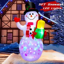 5FT Christmas Inflatable LED Snowman Light Up Outdoor Lighted Garden Decorations