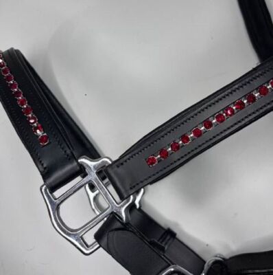 Licol Cheval Cuir Matelassé Crystal Leather, Noir, Taille Universelle