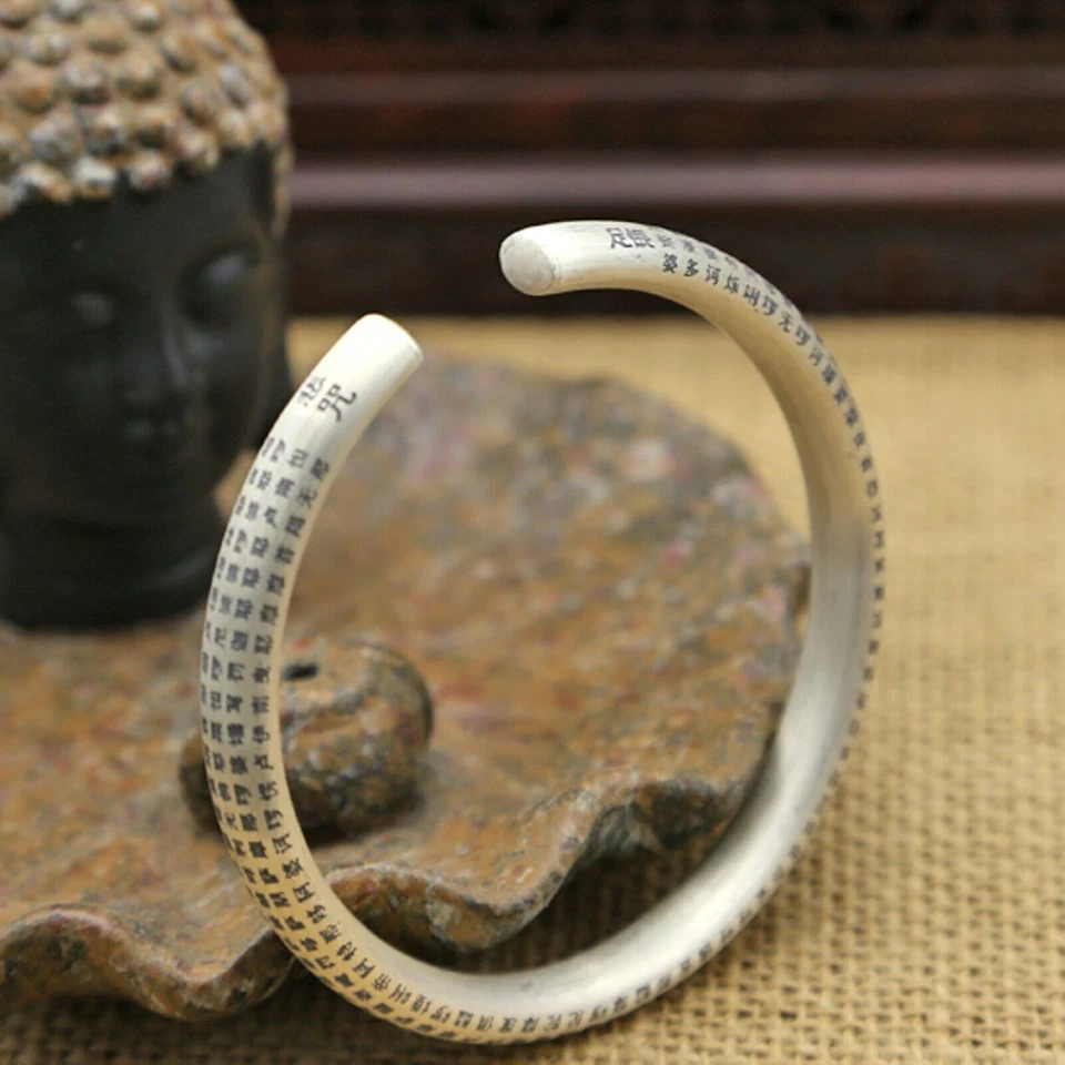Brazalete de plata fina pura 999 para hombre y mujer Buda Sutra brazalete 26 g Foto 3 de 4