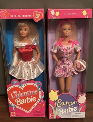 Mattel Barbie Special Edition Valentine and Easter Dolls 2 Pack Lot Original Box