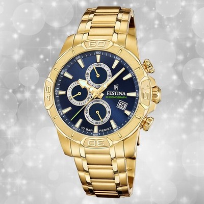 Festina Herrenuhr Timeless Chronograph Armbanduhr Edelstahl gold UF20705/5