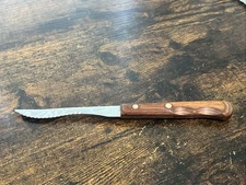 Vintage Flint Vanadium GRAPEFRUIT KNIFE Serrated Curved Blade w Wood Handle USA