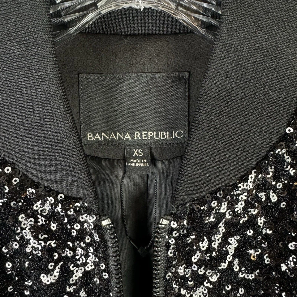 Banana Republic черный блестками укороченный Bomber куртка женский размер XS очень блестящий - Изображение 3 из 4