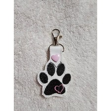 Paw Print Keychain Embroidered Heart Animal Lover Bag Charm Car Accessory