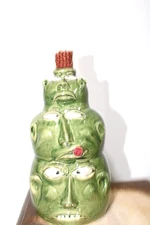 RARE 3  STACK  wayne hewell  face jug  pottery, folk art  10''x 5''