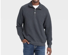 M Goodfellow  Co Men's Pullover Sweatshirt Quilted Pattern Snap Placket Medium