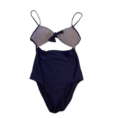 Aerie Navy Striped Cutout Monokini One Piece Swimsuit Small Tie Front Nautical