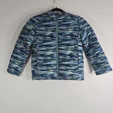 Lands End Puffer Jacket Kids Size Small 6-7 Blue Zip Outdoor Camo Winter Snow