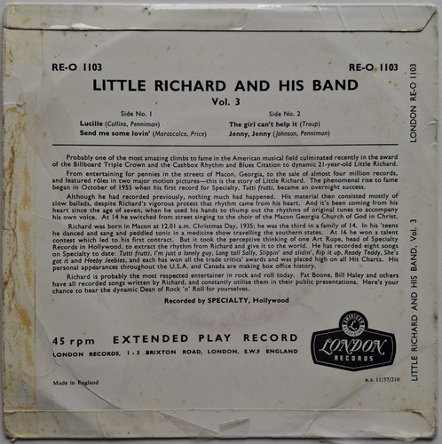 Little Richard - Little Richard and His Band Vol. 3 - 7" Vinyl EP - (VG/VG) - Picture 3 of 5