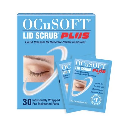OCuSOFT Lid Scrub PLUS - Pre-Moistened 30 Count (Pack of 1), Light Blue 