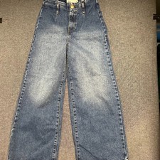 ZARA Women's Jeans Size 2 Blue Wide Leg Distressed Denim Streetwear Chic Cotton