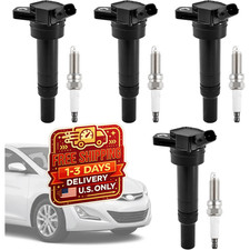 UF651 97390 Spark Plugs Ignition Coil Pack of 4 for Hyundai Elantra Kia Soul 2.0