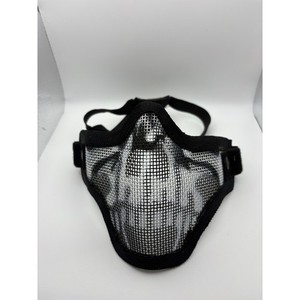 Vozhd Tactical Skull Mesh Airsoft Half Face Mask Black White Adjustable Strap