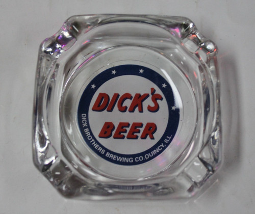 RARE 1950s DICK'S BEER QUINCY ILLINOIS BREWERY GLASS ASHTRAY SIGN DEALER CASINO