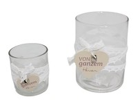 Set Mit 2 Runden Teelichthaltern Aus Glas Herzdekor 10X10X15
