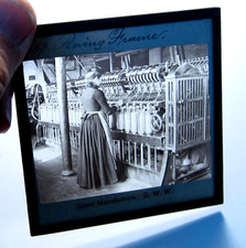 4 very rare linen factory mill workers antique photo magic lantern slides #1762