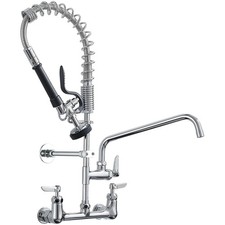 Heavy-Duty Wall-Mounted Faucet with 25'' Height and Pre-Rinse Pull Down Sprayer