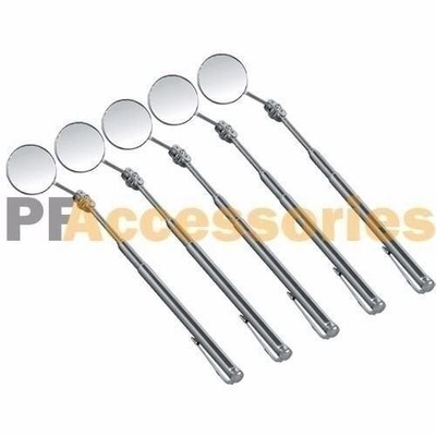 5 Pcs Retractable Telescopic Inspection Flexible Round Mirror Silver Pocket Clip