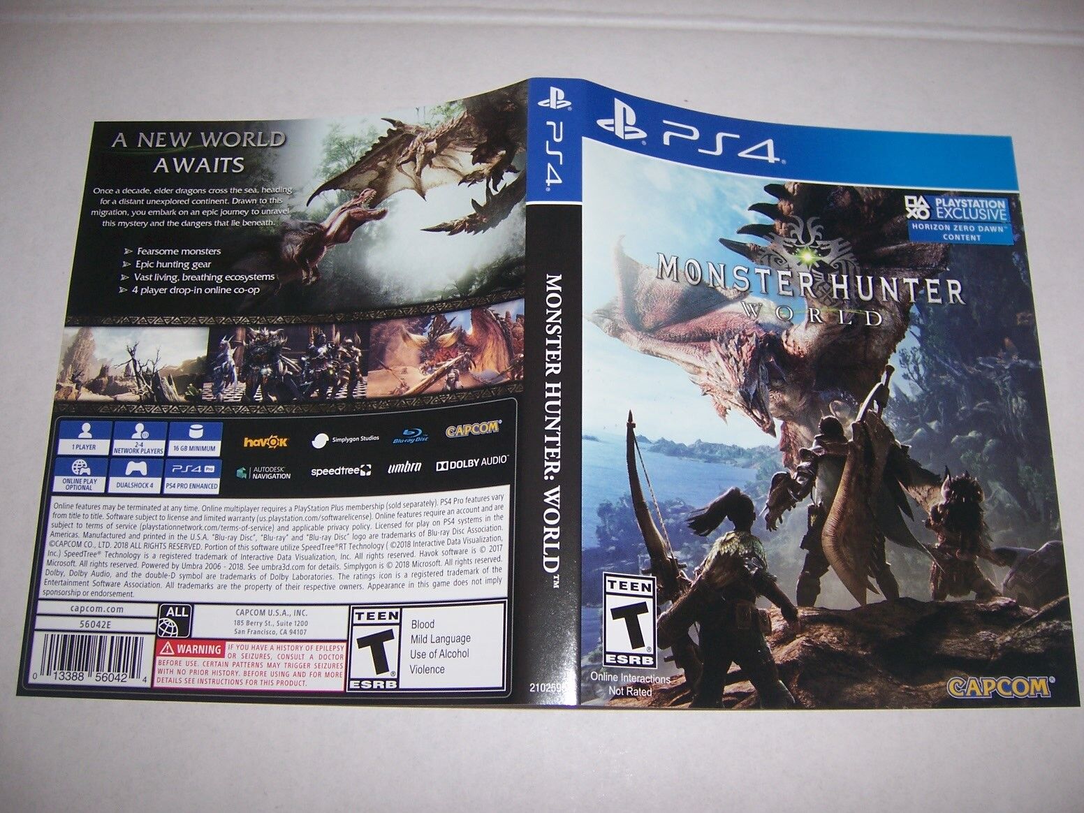 fængelsflugt abort solopgang Original Replacement Case Box PlayStation 4 PS4 Monster Hunter World *NO  GAME* | eBay