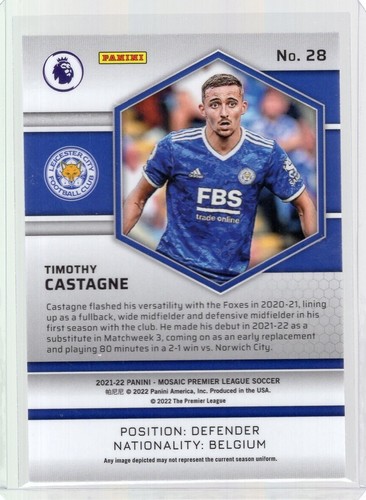 2021-22 Panini Mosaic English Premier League #28 Timothy Castagne - Picture 2 of 2