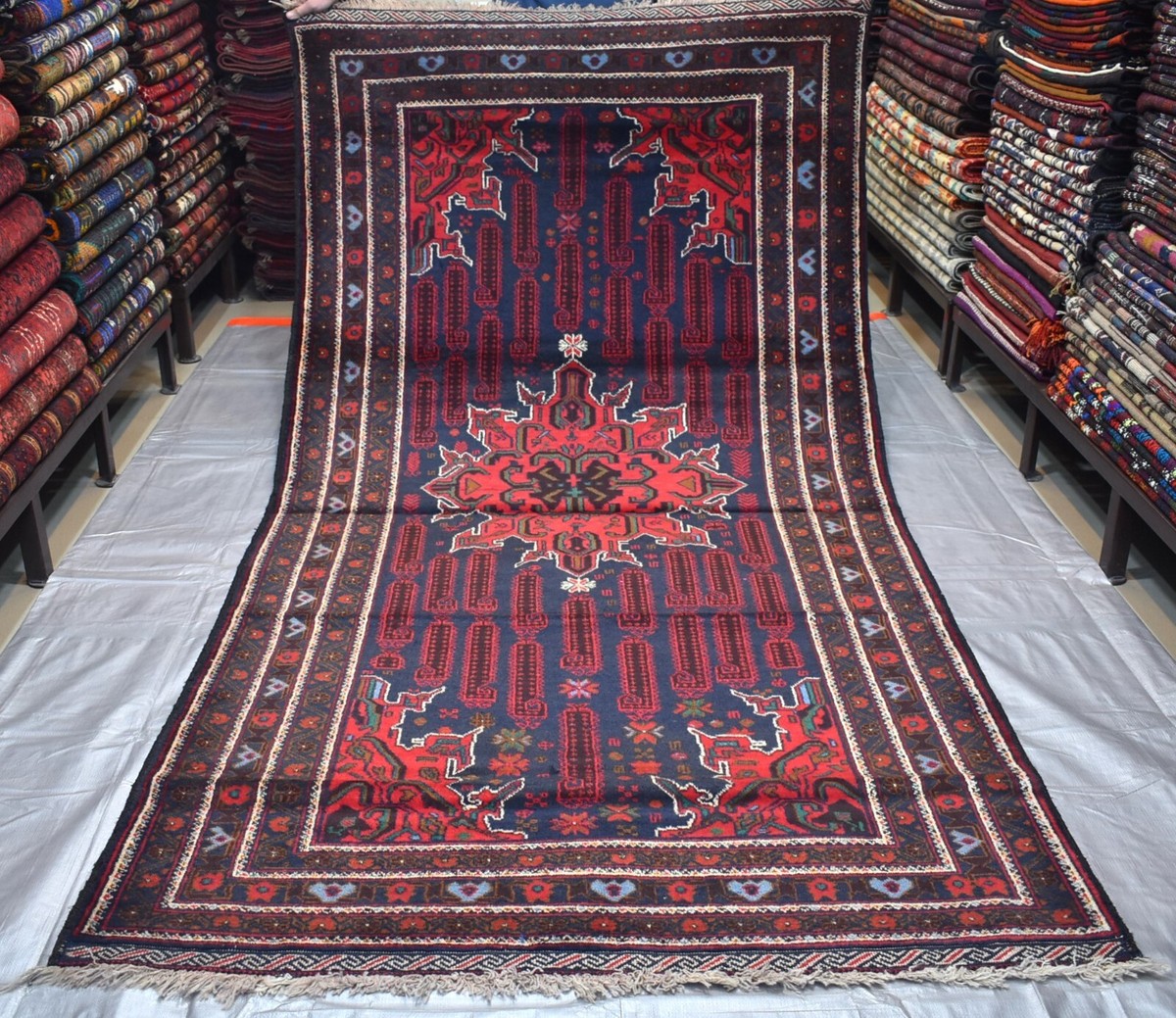 48/89 "紫水晶" Afghan Baluchi  Vintage Rug Blue Vintage Afghan Baluchi Persian Tribal Rug 5x8 Handmade