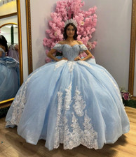 Sky Blue Quinceanera Dresses with Big Bow Appliques Sweet 15 16 Ball Gowns