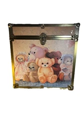 Vintage Teddy Bear Toy Box Storage Chest Cube Box Wooden Trunk Rare