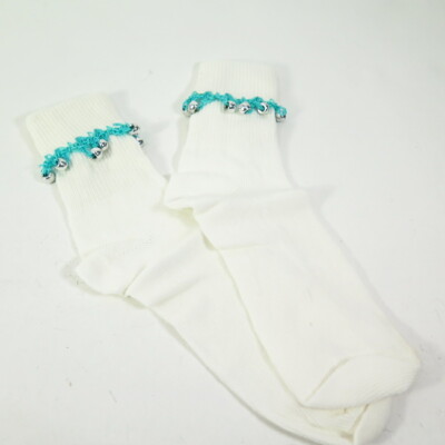 Teal Beaded Handmade Cotton Socks Youth Size 9-11