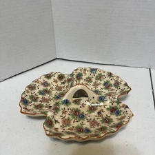 Vintage Three Section Floral Chintz Relish Tray Made In Japan