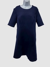 $145 Ralph Lauren Women's Blue Sheath Faux Leather Belted Dress Size L
