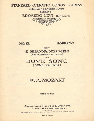 E SUSANNA NON VIEN!/DOVE SONO Music Sheet-LE NOZZE DI FIGARO-MOZART-UK/British 