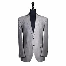 Mens 40R Gray Striped Wool Blend Blazer Contrast Panel Sport Coat Wedding Jacket