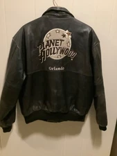 Vintage 90s Planet Hollywood Leather Orlando Bomber Flight Jacket L