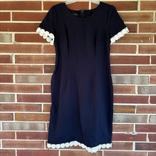 Talbots Navy Blue Ivory Trim Detail Dress Women’s Sz 2 A3666