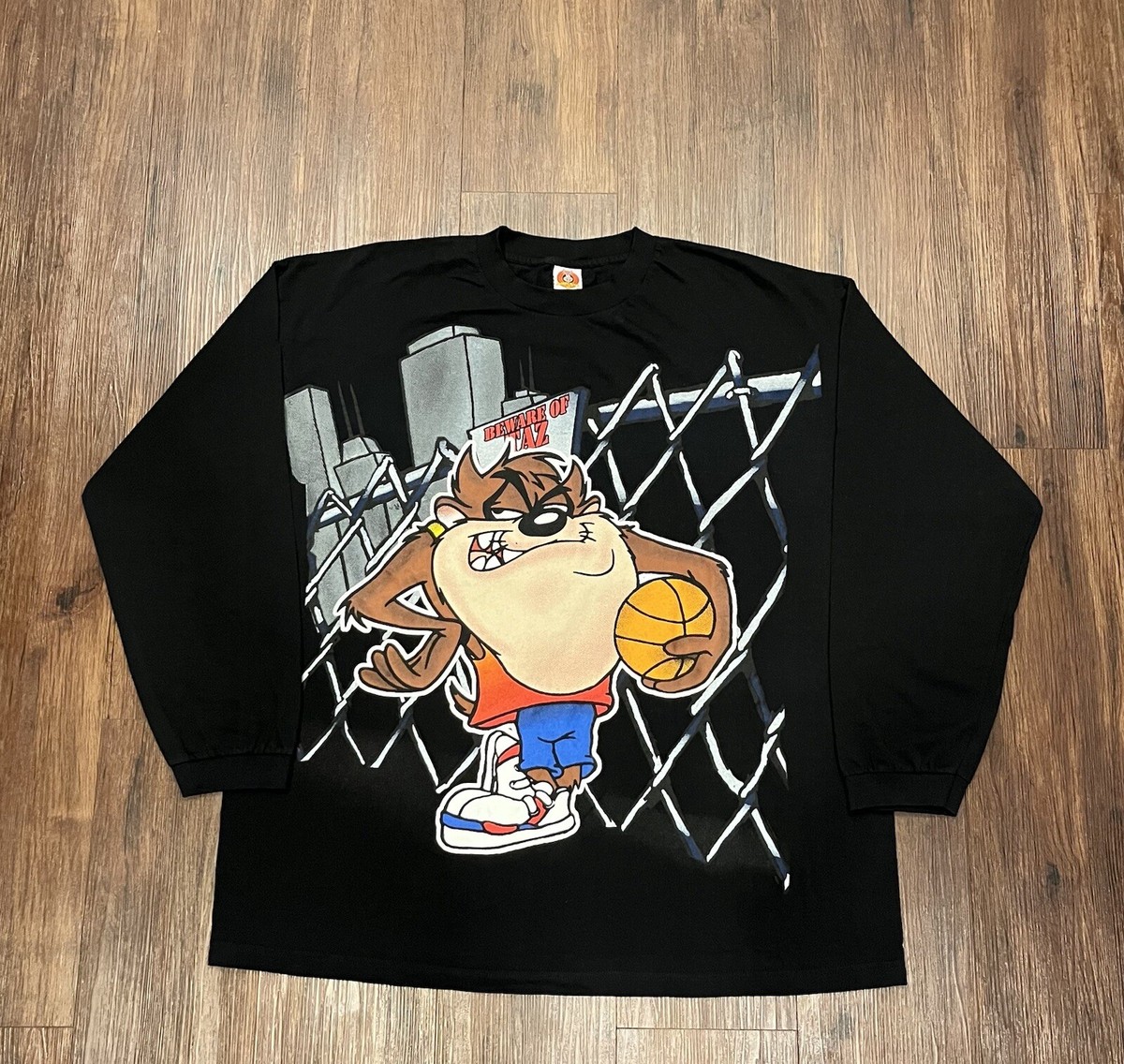 Vintage 1997 Looney Tunes Taz Basketball All Over Print Long