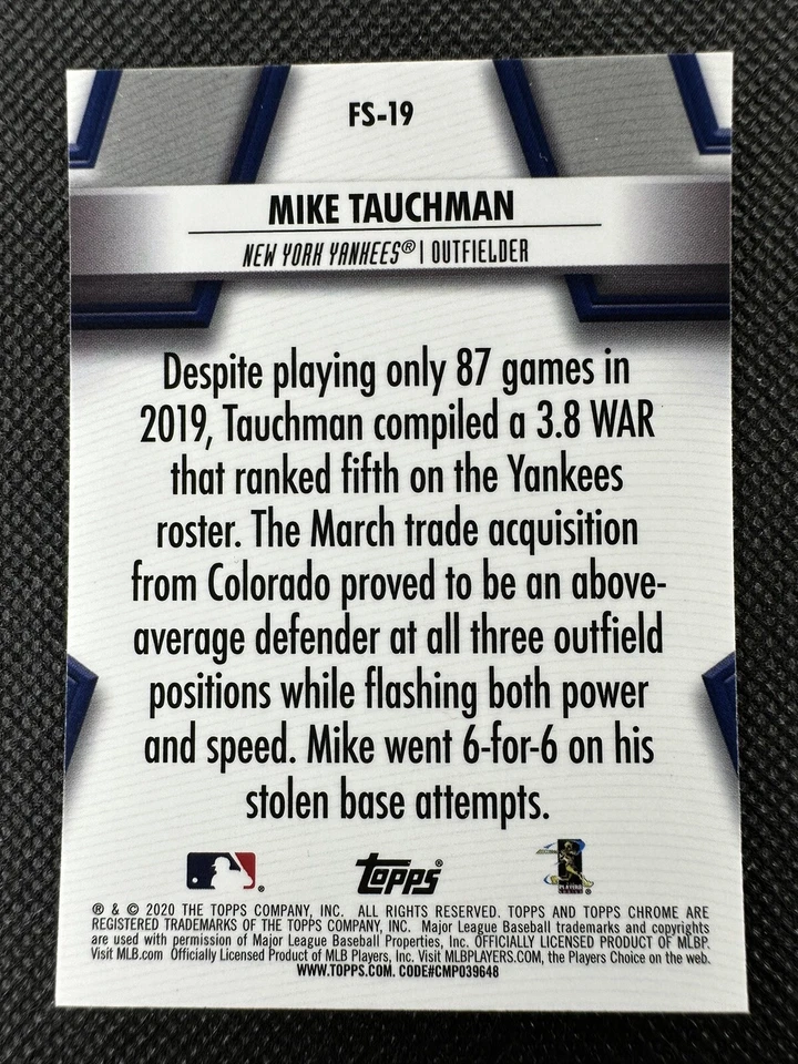 2020 #FS-19 Mike Tauchman Topps Chrome Baseball Future Stars Refractor Yankees - Image 2 of 2