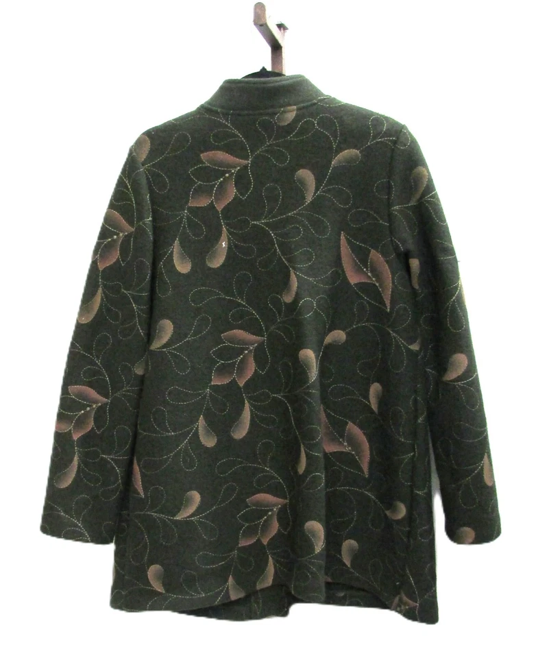 Chaqueta de Lana Geiger Mujer Verde Oliva y Marrón Estampado Floral Hasta la Cintura Talla XL Foto 2 de 2