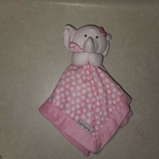 Carters Elephant Plush Pink White Polka Dots Security Blanket Lovey 14 x 14"