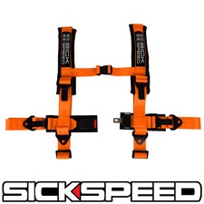 Orange 4 Point 2 Nylon Racing Harness Shoulder Pad Safety Seat Belt Buckle