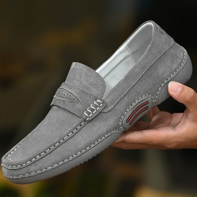 Mens Loafers Cow Suede Leather Men Shoes Slip On Shoes Men Flat Driving