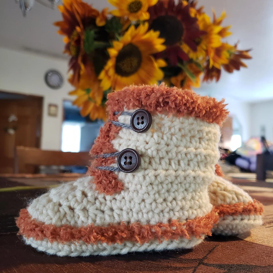 Осень \ зима крючком малыш ботинок размер 9-12 ручной работы зимние ботинки - Изображение 4 из 4