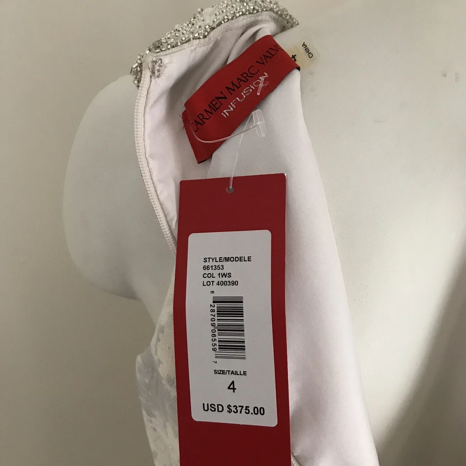 Vestido de Noche Carmen Marc Valvo Cuello Metálico Cuentas Sin Mangas 4 Foto 4 de 4