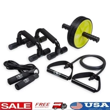 Home Gym Kit Resistance Tube Ab Wheel Jump Rope Push-Up Bars Fitness Equipment
