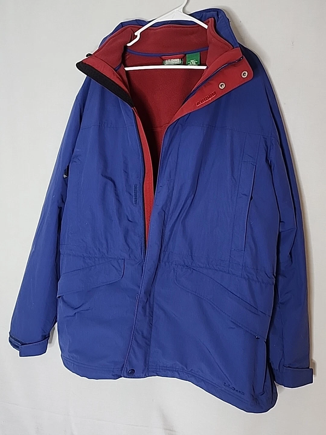 L.L. BEAN Men's 3 in 1 Jacket Fleece Nylon Parka Winter Coat Blue Full Zip Larg