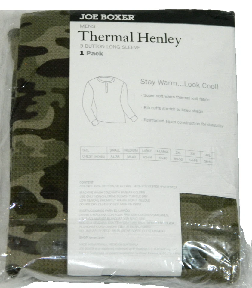 NUEVO Joe Boxer Camuflaje Elástico Térmico Cuello Redondo Pullover Capa Camisa Etiqueta Talla S Foto 3 de 4