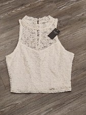 Abercrombie Fitch Lace XS Women's High Neck Crop Top Cream Cottagecore New