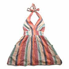American Eagle Striped Halter Mini Dress Cotton Linen Whimsy Boho Pocket XS