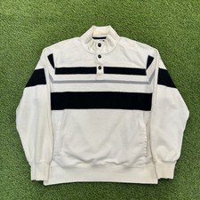 Vintage 2000s Y2K Striped white navy  gray Chaps long sleeve polo sweater sz XL